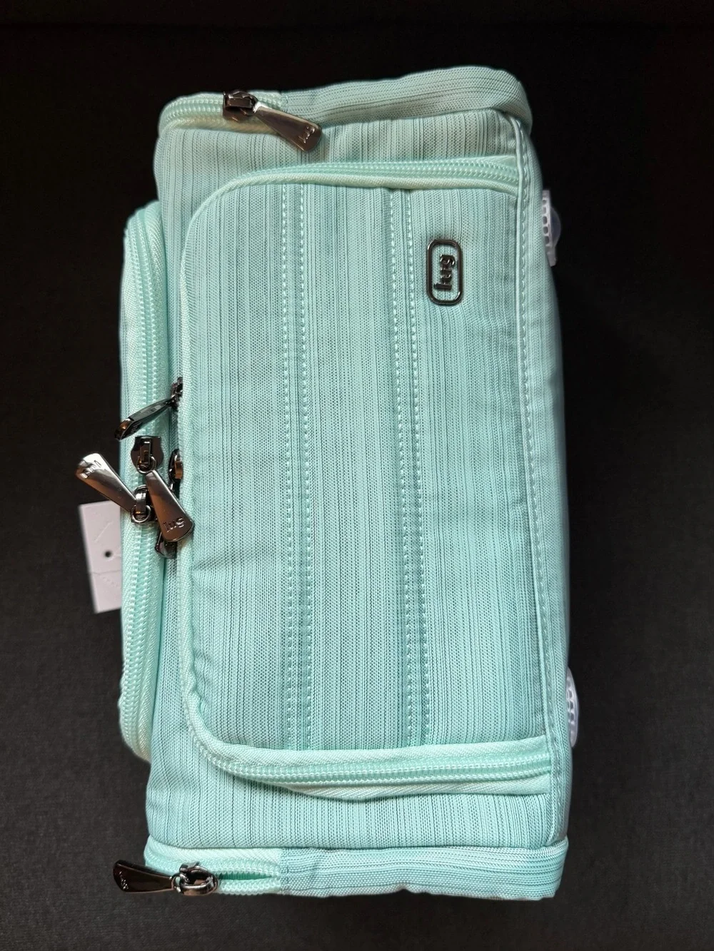 Lug Trolley Medium 2 Cosmetic Case – Brushed Aquamarine Blue Flamingo Foliage